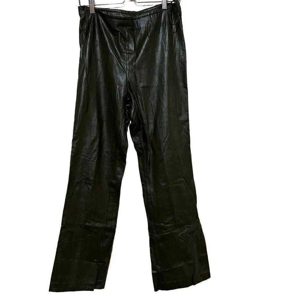 INC Vegan Leather olive green 12 (L) high waist Straight leg pants